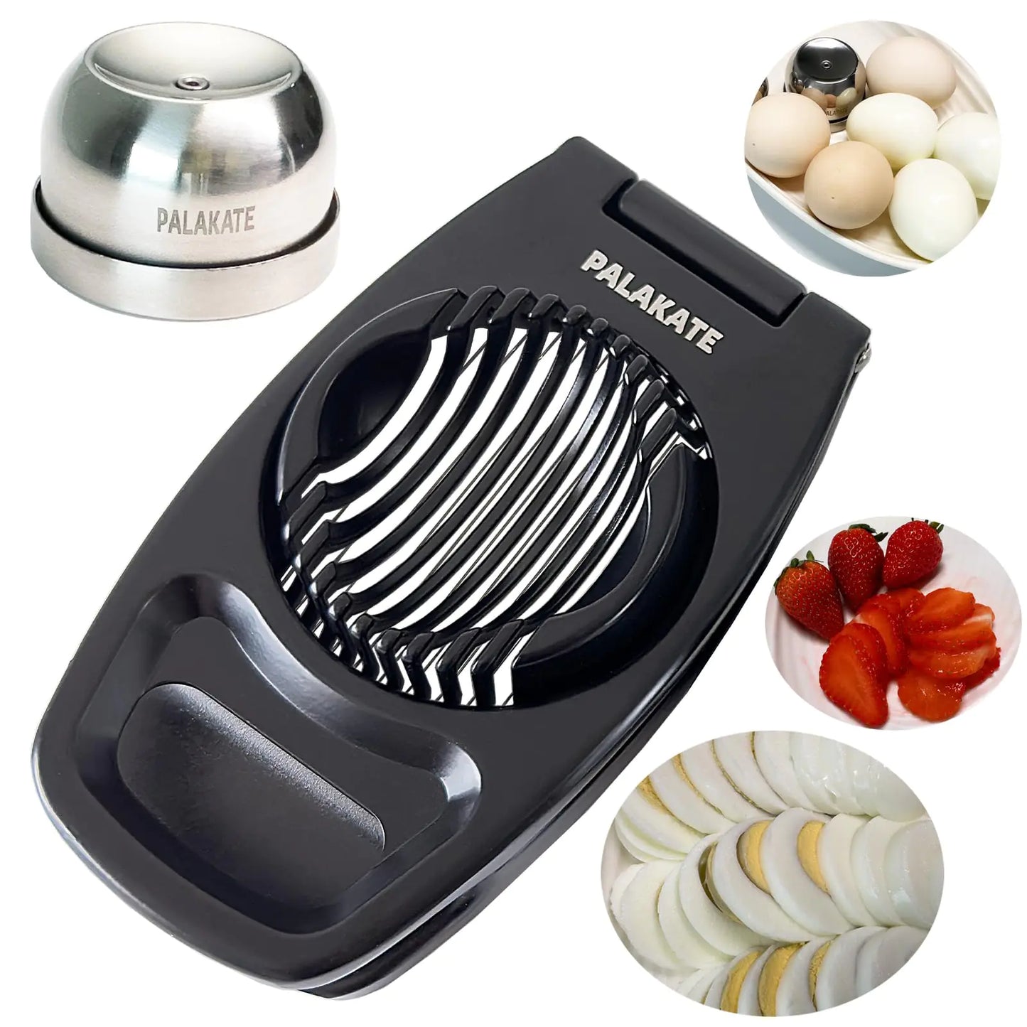 Egg Piercer Egg Slicer for Hard Boiled Eggs Heavy Duty Aluminium Strawberry Slicer Silver&Black
