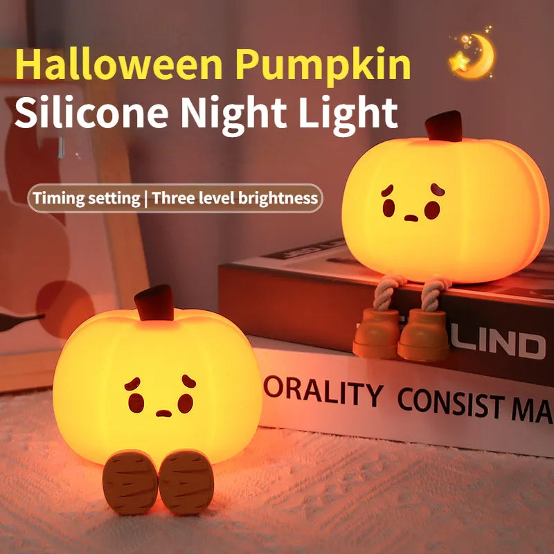 Rechargeable silicone pumpkin night light for Halloween and autumn decor