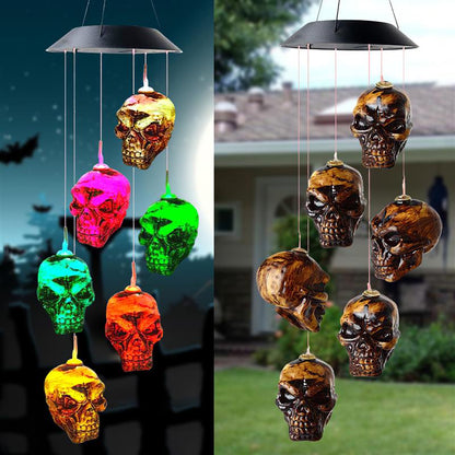 Solar Halloween Skull Wind Chime with Colorful LED Lights