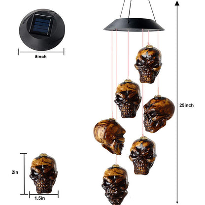 Solar Halloween Skull Wind Chime with Colorful LED Lights
