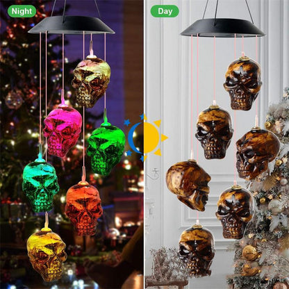 Solar Halloween Skull Wind Chime with Colorful LED Lights