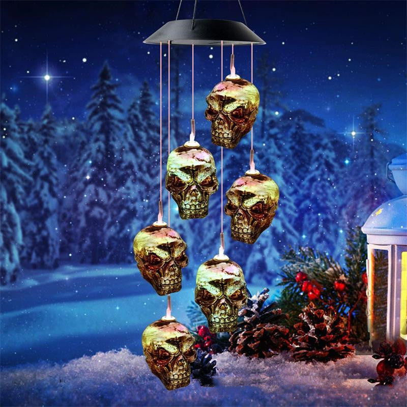 Solar Halloween Skull Wind Chime with Colorful LED Lights