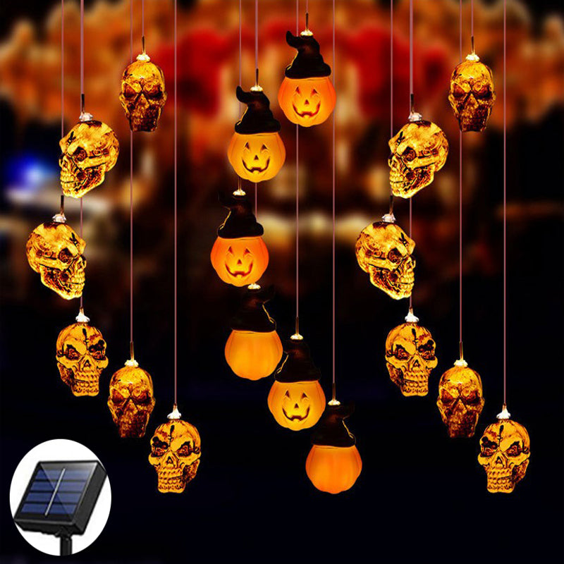 Solar Halloween Skull Wind Chime with Colorful LED Lights