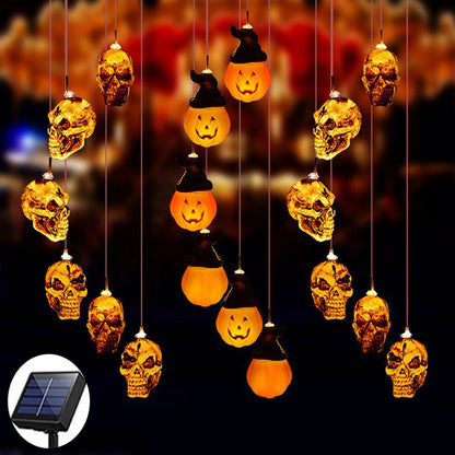 Solar Halloween Skull Wind Chime with Colorful LED Lights