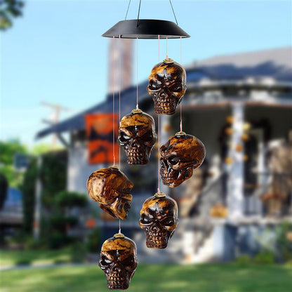 Solar Halloween Skull Wind Chime with Colorful LED Lights
