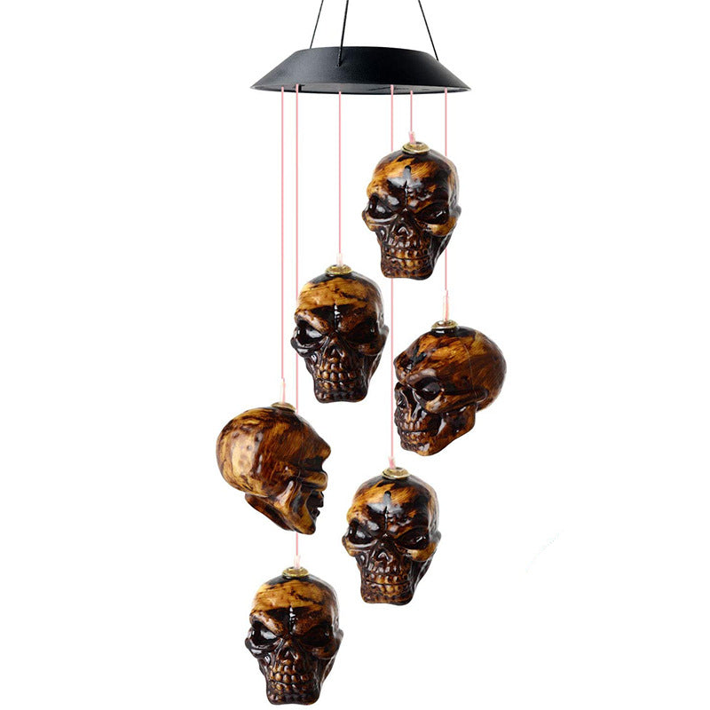 Solar Halloween Skull Wind Chime with Colorful LED Lights
