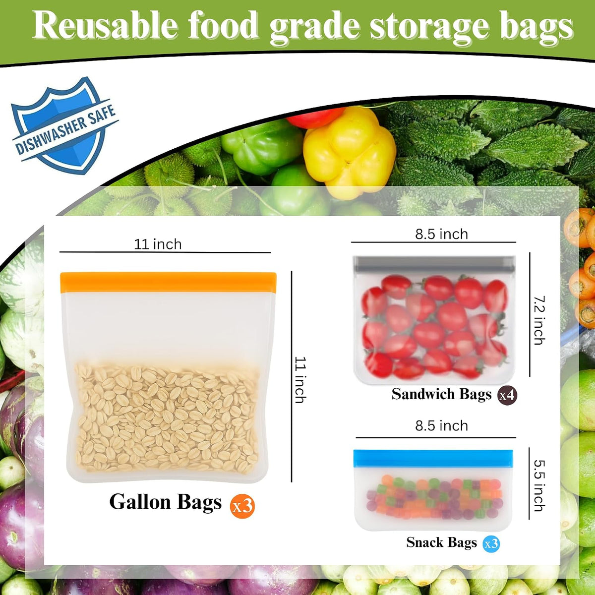 Aesthetixx FreshLock™ Reusable Food Storage Bags — BPA-Free Multi-Size Kitchen Storage Set