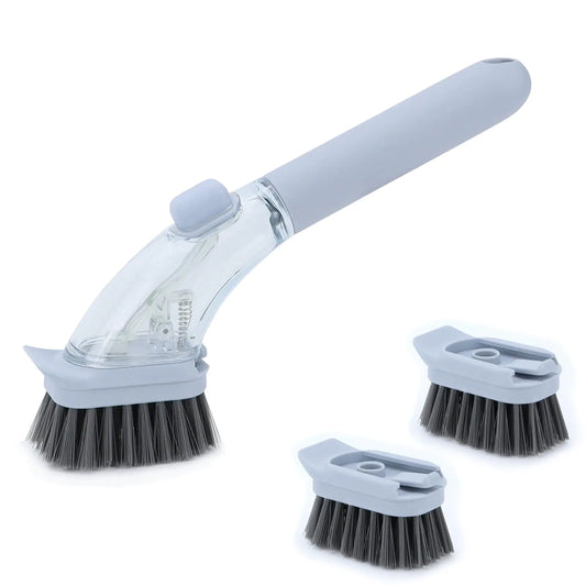 DAPOWER Soap Dispensing Dish Brush with Handle Kitchen Scrub Brush for Dishes Pots Pans Sink Cleaning (Grayish Blue)
