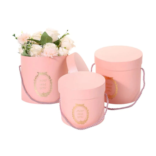 Set of 3 Cylinder Luxury Flower Boxes with Lids Round Florist Gift Packaging Cardboard Box for Flowers Nested Floral Bouquet Favor Box for Anniversaries Birthdays Weddings Chritsmas (Pink)